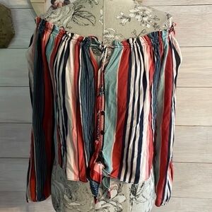 JOLT Striped Crop Off Shoulder Crop Top M